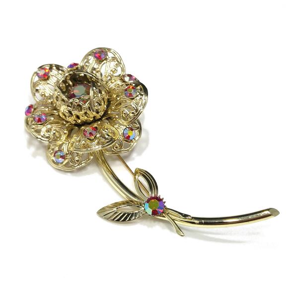 Vintage Sarah Coventry Large Flower Rose Brooch, 1960s - Picture 3 of 10